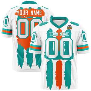 Maillots de football américain personnalisés avec motif graffiti blanc, aqua et orange - Product Image 1