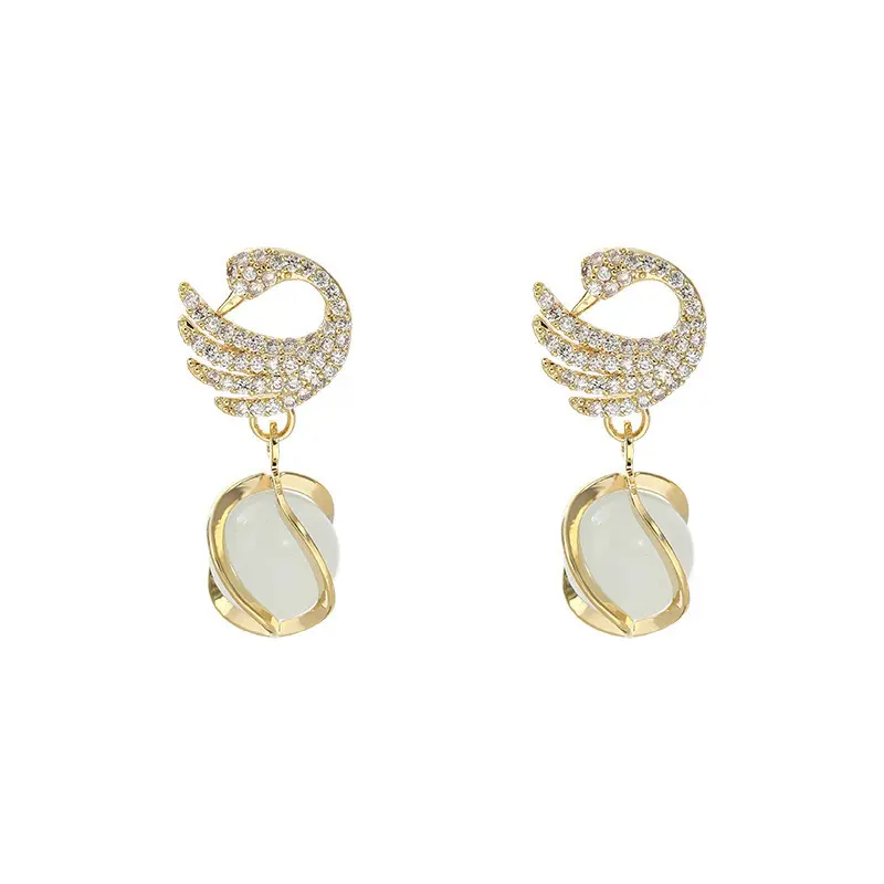 Exquisite Mode Kreative Schwan Cat Eye Anhänger Ohrringe Klassisches Zubehör Opal Ohr stecker Schmuck Für Frauen