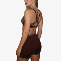 Ensemble de sport élégant pour femme, soutien-gorge de sport double couche à décolleté plongeant, imprimé léopard, ensemble de yoga et de fitness 2 pièces, décontracté, séchage rapide, respirant, grande taille