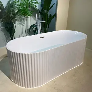 Oval Composite Resin Cast Stone Hot Tub Solid Surface Marble Bath Tub 67in Freestanding Artificial Stone Bathtub