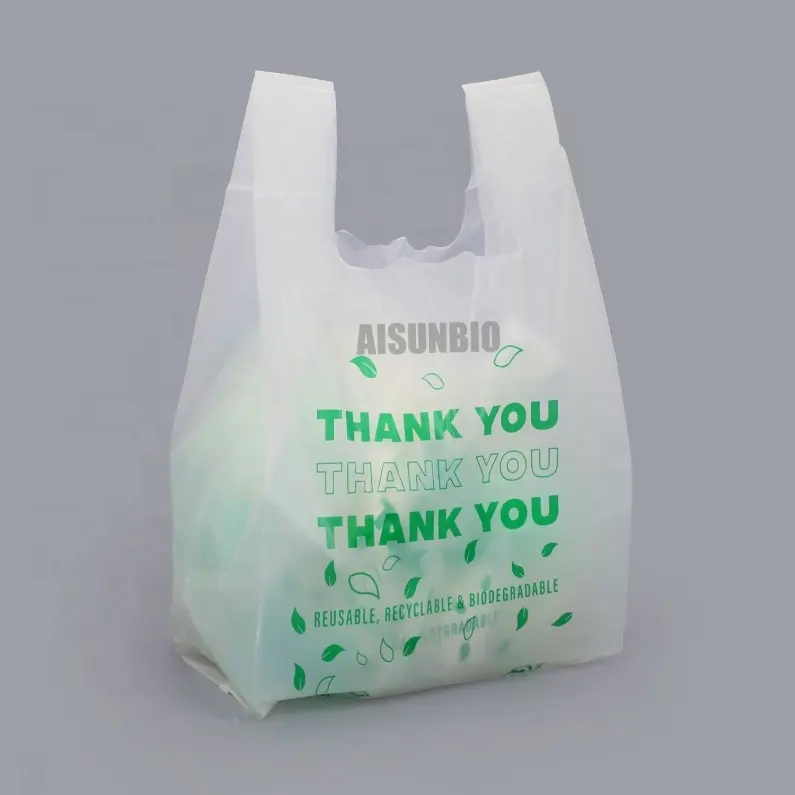 Factory custom compostable handle shopping bag biodegradable for grocery T-shirt bag