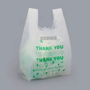 Factory Custom Compostable Handle Shopping Bag Biodegradable For Grocery T-shirt Bag