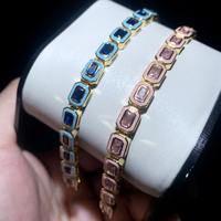 Bracelet de tennis rectangulaire en émail coloré rose, jaune, bleu, vert, avec zircone cubique 5A, bijoux de luxe scintillants pour femmes, pour les soirées