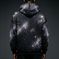 Sweat à capuche zippé intégral en molleton épais noir pour homme, style streetwear, avec strass et diamants étincelants dégradés, sur mesure