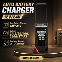 Chargeur de batterie industriel portable entièrement automatique contrôlé par microprocesseur 12V/24V 2/15/40A 250A/START