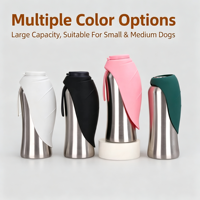 Bouteille d'eau de voyage pour animaux de compagnie en acier inoxydable 304, gobelet portable anti-fuite avec bol en silicone pliable pour chiens et chats, utilisation en extérieur