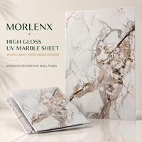 Panneau mural décoratif en PVC brillant MORLENX, marbre blanc gris rose beige, pour revêtement mural intérieur