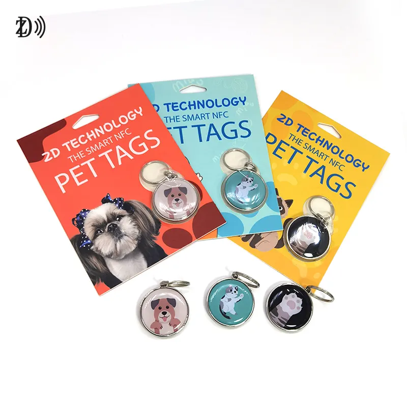 Customized Unique QR Code /URL Printing Pet Identification NFC Pet Epoxy Collar RFID Tag With Woven/Metal Ring