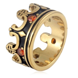 yunnique Fashion <b>Rings</b> Crown Shape Gold Color Men's Jewelry Prong Setting Gift Occasion - Product Image 1