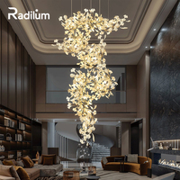 Gingko Lustre F Cascade Céramique Feuilles Métal Fer Luxe Foyer Escaliers Atrium Villas Éclairage Grande Taille Usine Vente En Gros