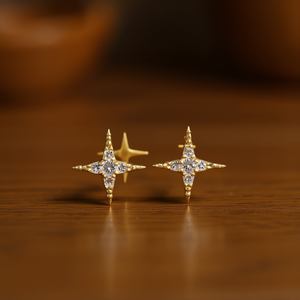 Orecchini a perno E1690 Gold Star con strass in cristallo e montatura a griffe, gioielli unisex di tendenza alla moda - Product Image 2