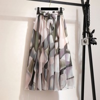 Jupes midi en mousseline à imprimé floral pour femmes, élégantes avec nœud, pour le printemps et l'été, robe de plage, taille haute, jupe décontractée pour femmes