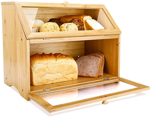 Large Bamboo Double Layer Bread Box with Bamboo Lid for Kitchen Large Bamboo Capacity Food Storage