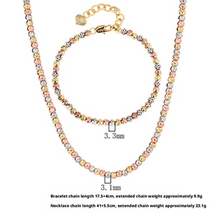 Wholesale Eco-friendly Copper Gold Plated 3MM Beads Minimalist Layered Chain Link Bracelet Jewelry Set for Refined Daily <b>Stacked</b> - Product Image 2