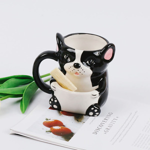 Taza 3d <span class=keywords><strong>de</strong></span> cerámica para café, té, leche, animal, con forma <span class=keywords><strong>de</strong></span> perro, Linda pintura a mano, con galleta - Product Image 1