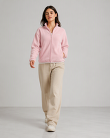 Veste polaire rose pour femme, entièrement zippée, col montant, chaude, pour l'automne et l'hiver, usage quotidien