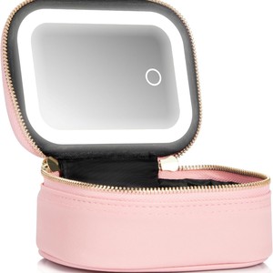 Portable Cosmetic <b>Case</b> With Mirror 17.5X12.5X6Cm Waterproof Pu Leather Travel <b>Makeup</b> Bag Solid Color Zipper Closure - Product Image 2