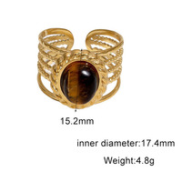 RS1165 Vintage Wasserdichter 18k Vergoldeter Edelstahl Ovaler Grüner Weißer Edelstein Offener Manschettenring für Damen 2022