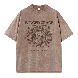 T-shirt da <span class=keywords><strong>uomo</strong></span> retrò effetto acid-wash, distressed, vestibilità ampia, stile streetwear, a maniche corte, stampata, personalizzabile - Product Image 1