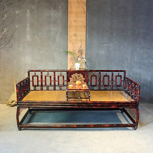 Luohan Bed Bamboo Sofa Bed Chinese Zen Style Handmade Lacquer Convertible Guizhou Origin - Product Image 1