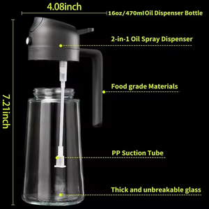 Pulvérisateur d'huile d'olive 2 en 1, 16 oz (470 ml), en verre, pour cuisine, friteuse à air, grillades, salades - Product Image 2