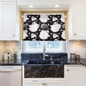 Rideau court à motif de crâne d'Halloween, noir et blanc, pour <span class=keywords><strong>cuisine</strong></span>, chambre, <span class=keywords><strong>salon</strong></span>, décoration intérieure, 2 panneaux personnalisables - Product Image 5
