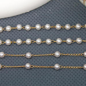 Chaîne en métal Kc avec perles d'imitation 4mm 6mm plaqué or, accessoire de coiffure DIY, chaîne à pampilles pour coiffures, lunettes et pendentifs - Product Image 2