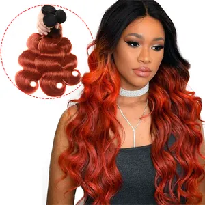 OmbreสานปิดPre-สี 1B 350 Burnt ORANGE Body WAVE VirginดิบอินเดียHuman Hair Bundles