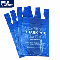Sacs en plastique HDPE bleu cobalt, imprimés « Merci » en blanc, recyclables, imperméables, réutilisables, sacs de courses, vente en gros pour les épiceries
