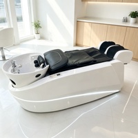 Fauteuil de pédicure de luxe en forme de croissant avec auvent LED, station de spa pour les pieds avec massage électrique et tabouret pour technicien