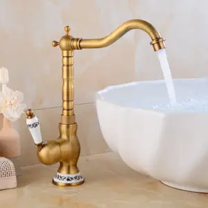 Classic Antique Sink Water Mixer Taps Brass Kitchen Faucet With Ceramic Handle CE OEM Polished Wall Mounted Kitchen Faucet BOBAO