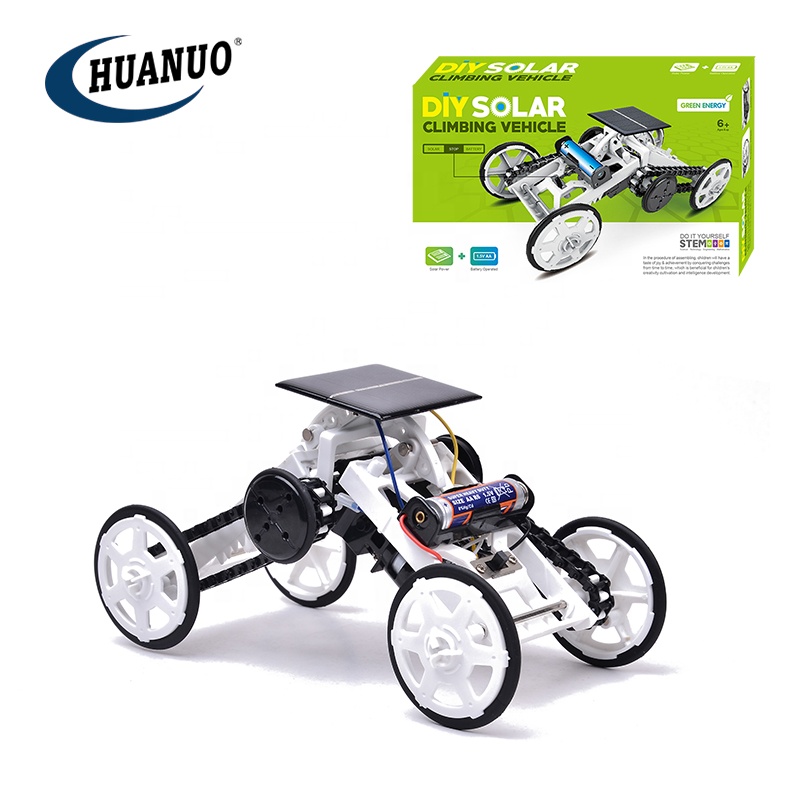 Сборный зеленый Электромобиль, игрушечный самодельный игрушечный автомобиль на солнечной батарее