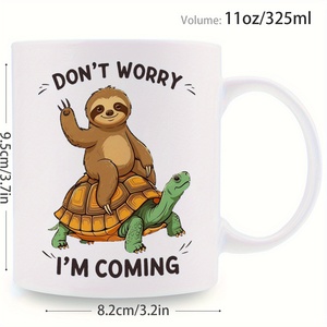 Tazza di caffè divertente bradipo e tartaruga di marca Diytree 11 Oz con citazione "non ti preoccupare, sto arrivando" per l'ufficio - Product Image 6