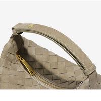 Tas Selempang Wanita Bahan Kulit Suede PU Anyaman dengan Penutup Ritsleting dan Lapisan Poliester yang Luas