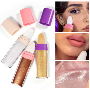 Stick illuminateur <span class=keywords><strong>pastel</strong></span> pour le corps et le visage, 3 couleurs, logo personnalisé, poudre scintillante, poudre à tamponner, maquillage scintillant - Product Image 2