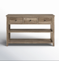 Table console rustique avec 3 tiroirs et 2 étagères ouvertes en bois, table d'entrée, table de canapé, vente en gros pour salon, couloir