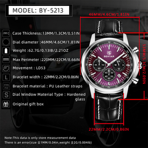 Reloj de Cuarzo BENYAR 5213 para Hombre, Calendario, Moda, Resistente al Agua, Correa de Cuero, Multifuncional, Luminoso, Casual, de Negocios - Product Image 5