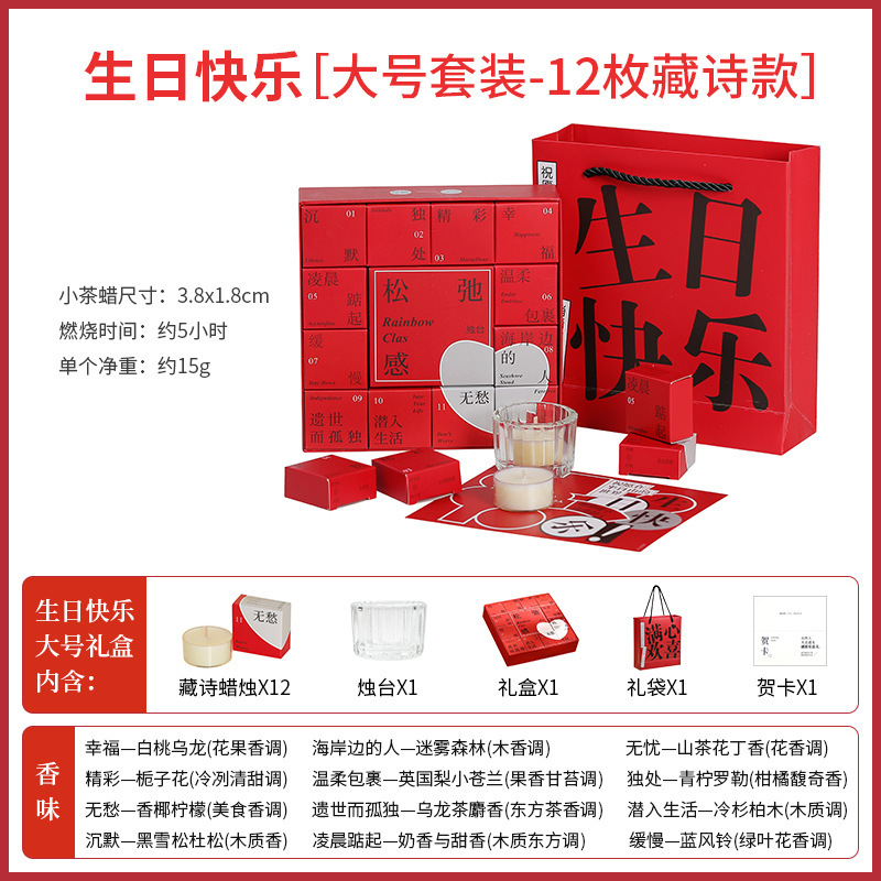 Happy Birthday [Large Set] 12 Tibetan Poem Tea Candles