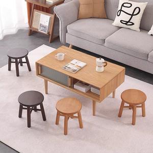 Taburete Redondo de Madera Maciza Color Nogal, Color Madera Natural, Diseño Minimalista, Duradero, para Uso Doméstico, Sala de Estar, Entrada - Product Image 2