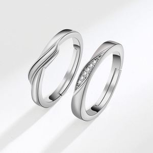Anillo De Pareja <b>Silver</b> Plated <b>Adjustable</b> Open <b>Ring</b> for Women Men Wedding Geometric Jewelry Zircon Couple Jewelry Finger Band - Product Image 1