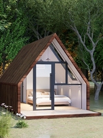 Maison préfabriquée moderne en forme de A, cabane de glamping en acier léger pour complexe hôtelier