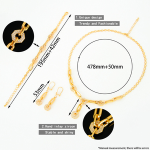 Ensemble de bijoux de mode en gros de Dubaï, plaqué or 21 carats, avec zircon italien, collier, bracelet et boucles d'oreilles pour femme, pour usage quotidien et soirées - Product Image 5