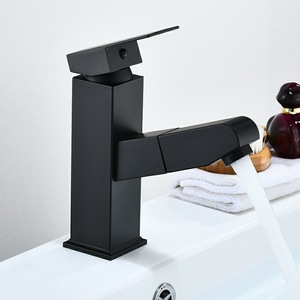 Black Square Single Hole Pull Out Faucet Ceramic Valve Minimalist Basin Faucet For Washbasin - Product Image 3