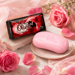 Rose Scented Moisturizing Bar <b>Soap</b> with Glycerin Lanolin Vitamins A and E for Hand and Body Care 140 g Olivia - Product Image 2
