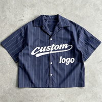T-shirt Homme à manches courtes boutonné, imprimé rayé en coton, avec logo personnalisé, coupe ample, style crop top, pour l'été