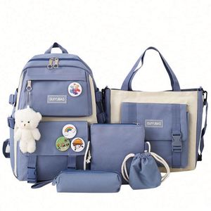 Conjunto de Mochilas Escolares Impermeables con Diseño Personalizado - 5 Piezas, Mochila Moderna y Bonita para Adolescentes, Unisex, Gran Capacidad, con Cierre, Estilo Preppy - Product Image 1