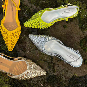 Sandales Sabots <span class=keywords><strong>Femme</strong></span> Personnalisées Xinzirain à <span class=keywords><strong>Talon</strong></span> Bas, en Cuir Souple Tricoté Ajoure, <span class=keywords><strong>Talon</strong></span> de 2 cm, Sandales Slingback pour l'Été - Product Image 1