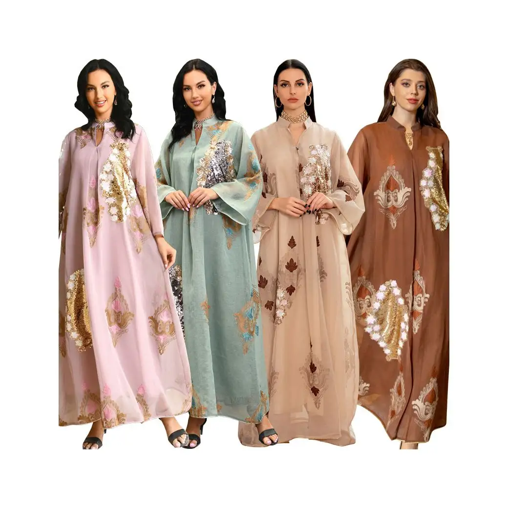 Broderie style arabe Abaya femmes robe musulmane robes caftan décontractées pour les femmes