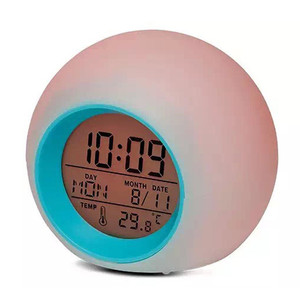 Color Changing Spherical Alarm Clock With Time Temperature Display Childrens Bedside Ambient Light - Product Image 2