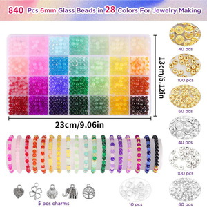 28 Color 6mm Glass <b>Beads</b> DIY Jewelry Making Kit For Kids Craft Supplies Bracelet Making Accessories - Product Image 4